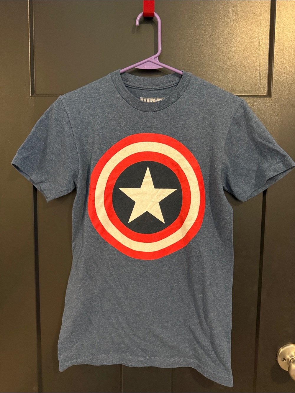 Marvel Heather Blue Captain America Shield Tee